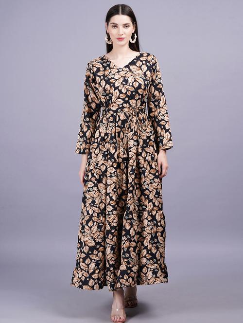 women printed puff sleeves fit & flare dress - 21730879 - Very Small Image - 1