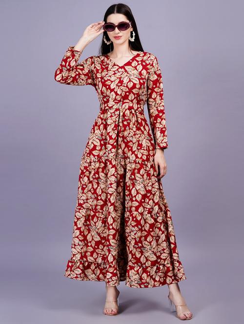 women printed puff sleeves fit & flare dress - 21730882 - Very Small Image - 1