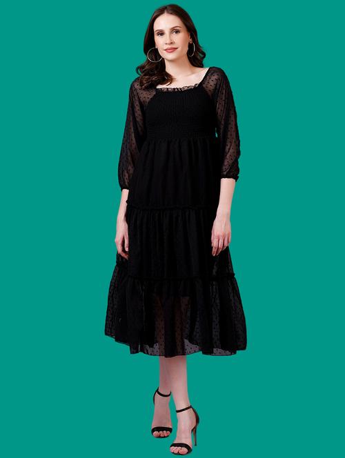 women self designed puff sleeves tiered dress - 21730886 - Very Small Image - 1
