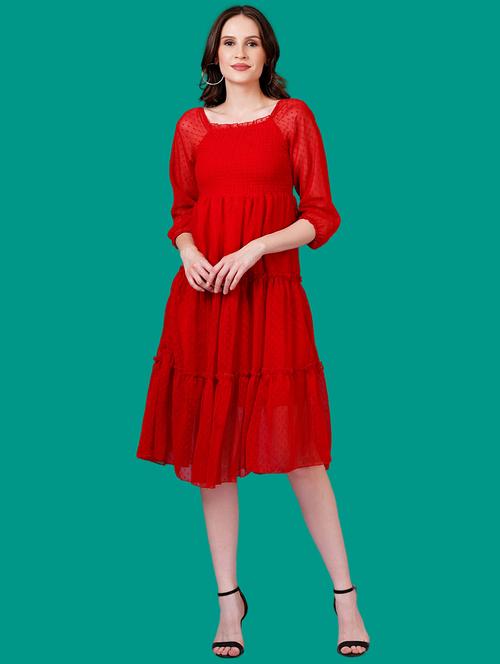 women self designed puff sleeves tiered dress - 21730890 - Very Small Image - 1