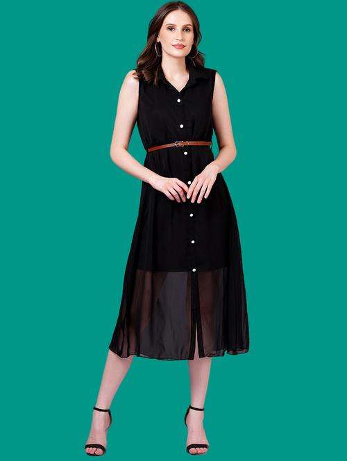 women solid sleeveles a-line dress - 21730892 - Very Small Image - 1