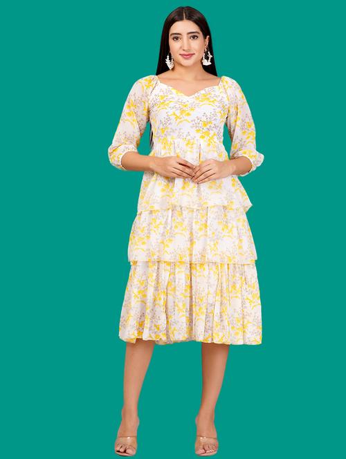 women printed puff sleeves layered dress - 21730908 - Very Small Image - 1