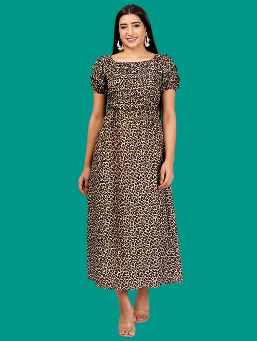 women animal print puff sleeves a-line dress - 21730916 - Very Small Image - 1