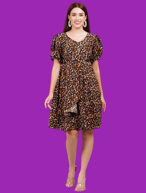 women animal print puff sleeves asymmetric top - 21730920 - Very Small Image - 1