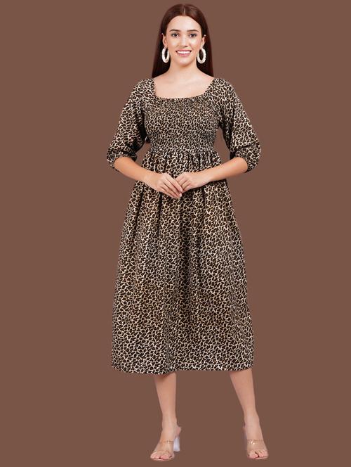 women animal print puff sleeves fit & flare dress - 21730921 - Very Small Image - 1