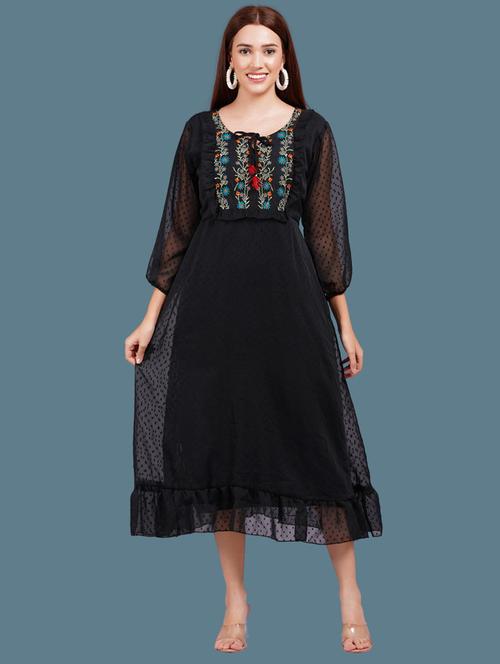 women embroidered puff sleeves tiered dress - 21730922 - Very Small Image - 1