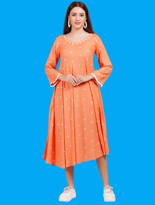 women orange mirror work a-line dress - 21730928 - Very Small Image - 1