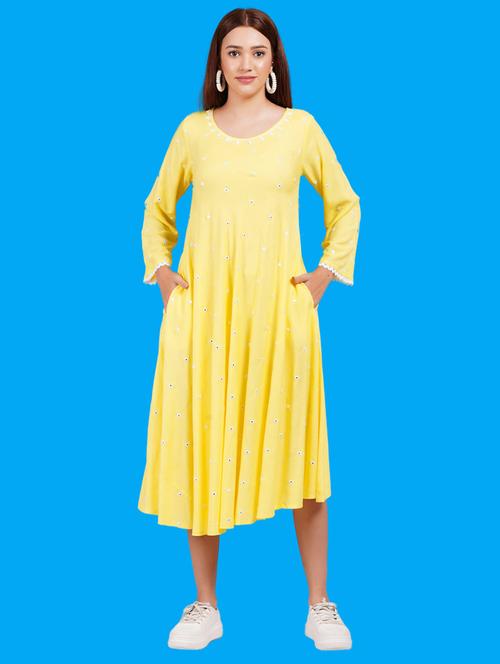 women yellow mirror work a-line dress - 21730929 - Very Small Image - 1