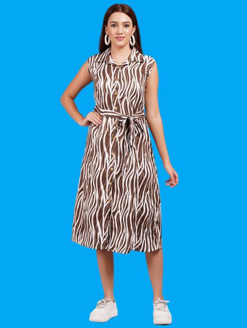 brown viscose fit & flare dress - 21730932 - Very Small Image - 1