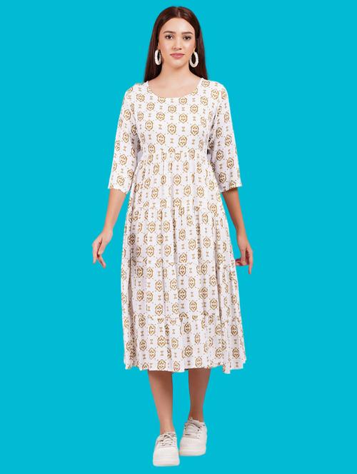 women white printed round neck tiered dress - 21730937 - Very Small Image - 1