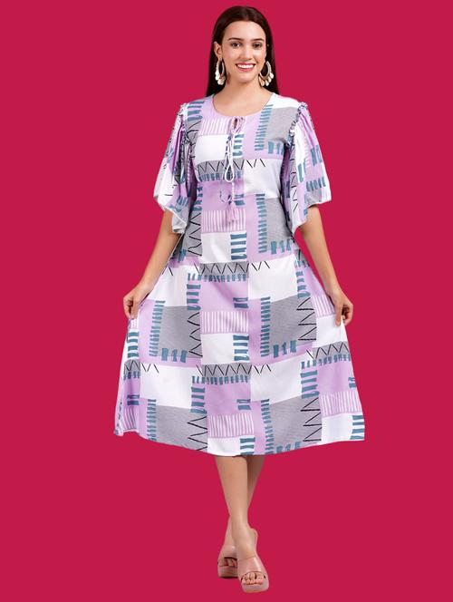 women printed flute sleeves a-line dress - 21730948 - Very Small Image - 1