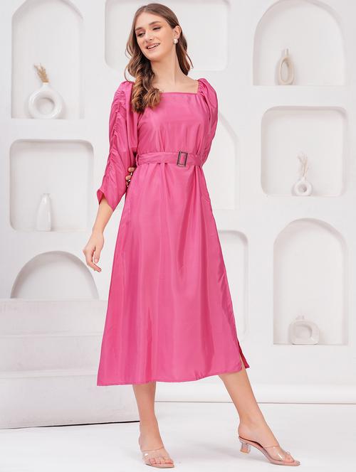 women solid puff sleeves fit & flare dress - 21730971 - Very Small Image - 1