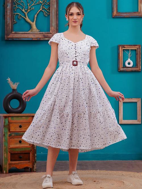 women polka doted cap sleeves tiered dress - 21730978 - Very Small Image - 1