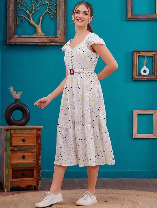 women polka doted cap sleeves tiered dress - 21730982 - Very Small Image - 1