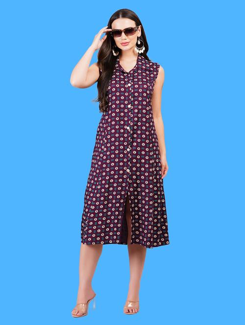 women printed sleeveless a-line dress - 21730993 - Very Small Image - 1
