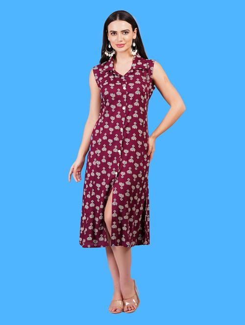 women printed sleeveless a-line dress - 21730994 - Very Small Image - 1