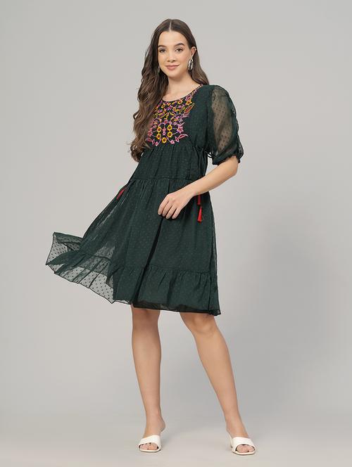 women embroidered puff sleeve tiered dress - 21731003 - Very Small Image - 1