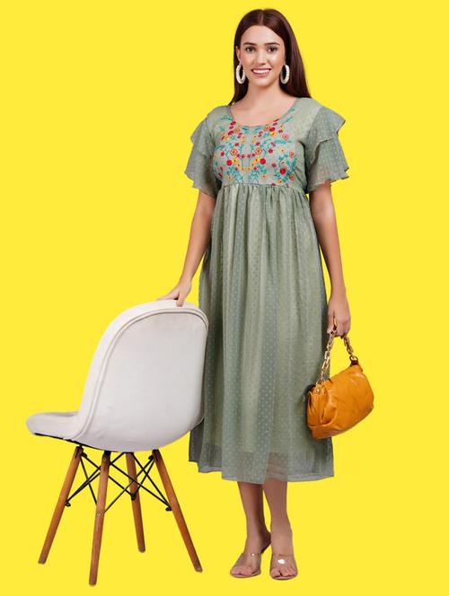 women embroidered short sleeve fit & flare dress - 21731004 - Very Small Image - 1