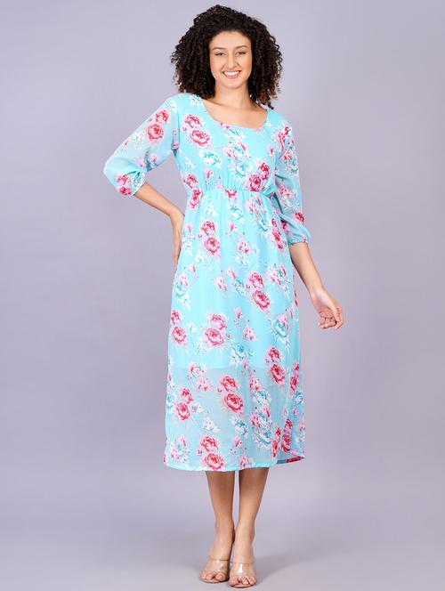 women floral print round neck a-line dress - 21731010 - Very Small Image - 1