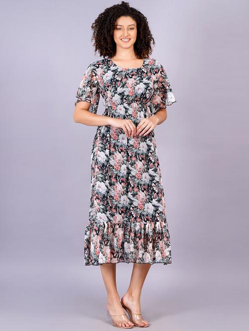 women floral print round neck tiered dress - 21731014 - Very Small Image - 1