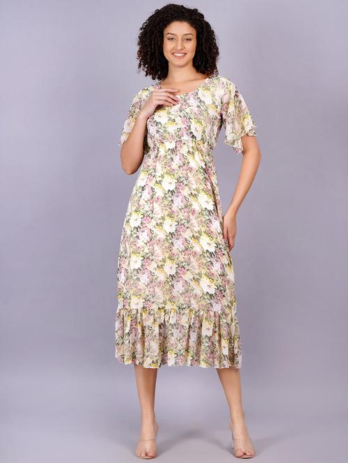 women floral print round neck tiered dress - 21731015 - Very Small Image - 1