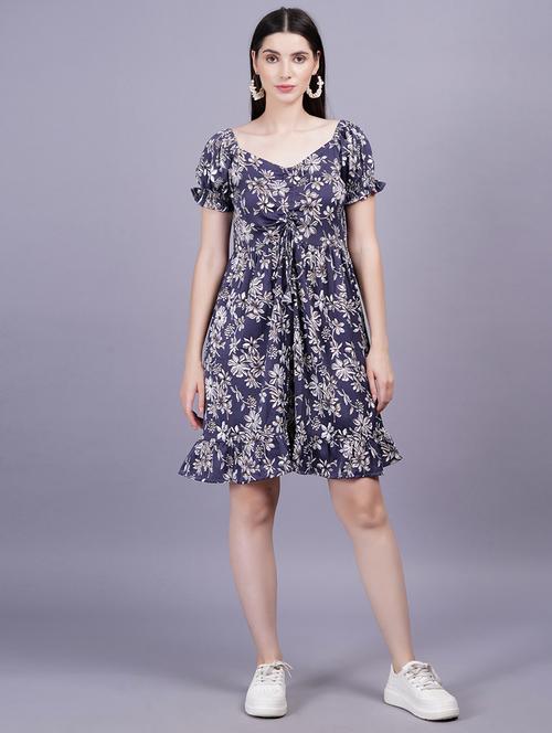 women floral print puff sleeves flared dress - 21731020 - Very Small Image - 1