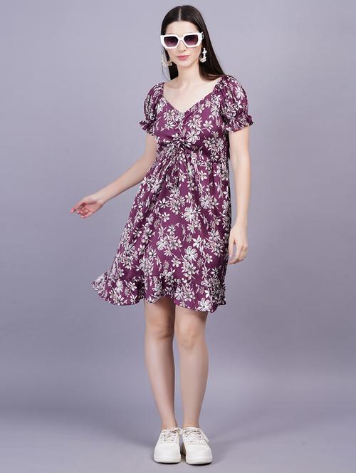 women floral print puff sleeves flared dress - 21731021 - Very Small Image - 1