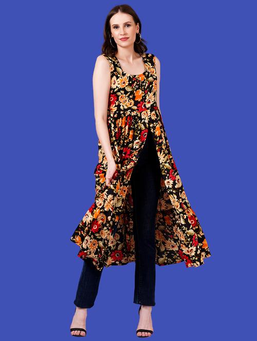 women floral printed round neck front slit kurta - 21731024 - Very Small Image - 1