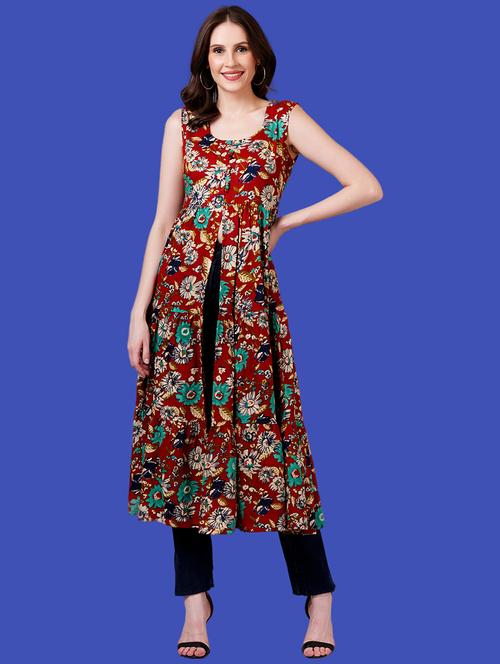 women floral printed round neck front slit kurta - 21731025 - Very Small Image - 1