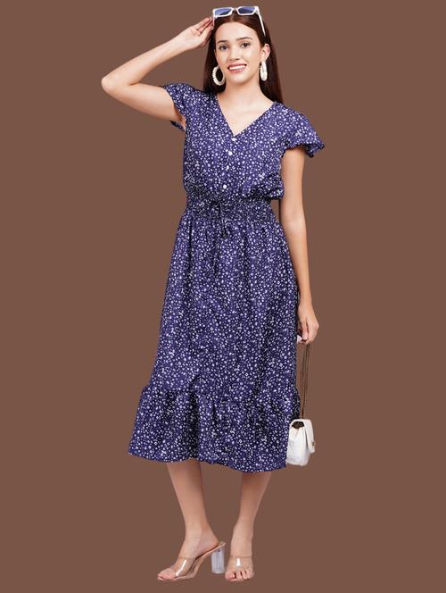 women printed cap sleeves tiered dress - 21731034 - Very Small Image - 1