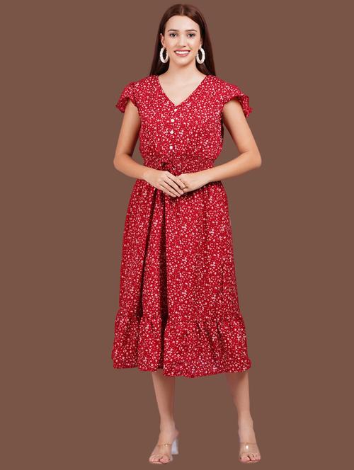 women printed cap sleeves tiered dress - 21731035 - Very Small Image - 1