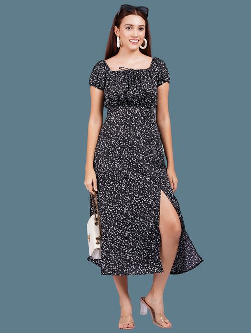 women printed puff sleeves a-line dress - 21731037 - Very Small Image - 1