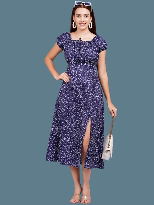 women printed puff sleeves a-line dress - 21731038 - Very Small Image - 1