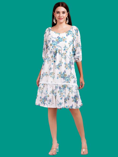women floral print puff sleeves tiered dress - 21731059 - Very Small Image - 1
