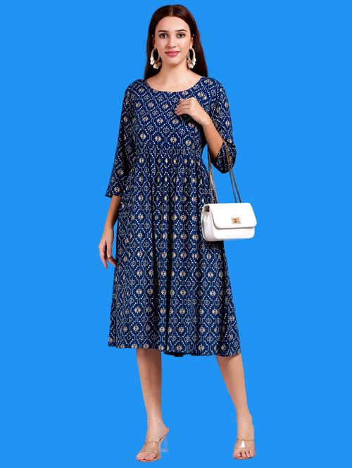 women ikat round neck maternity dress - 21731061 - Very Small Image - 1