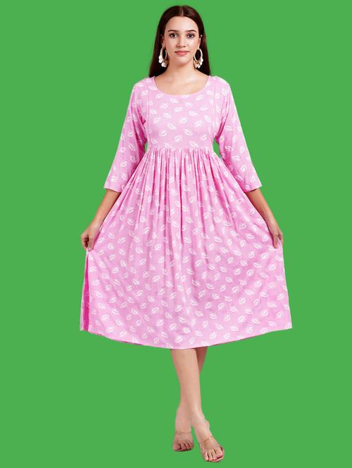 women printed round neck a-line dress - 21731063 - Very Small Image - 1