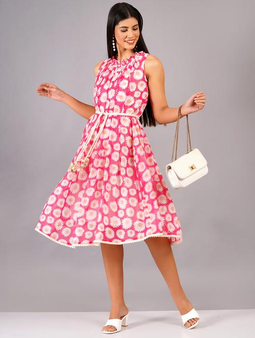 women floral round neck fit & flare dress - 21731069 - Very Small Image - 1