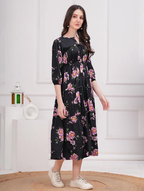 women floral print notch neck tiered dress - 21731099 - Very Small Image - 1