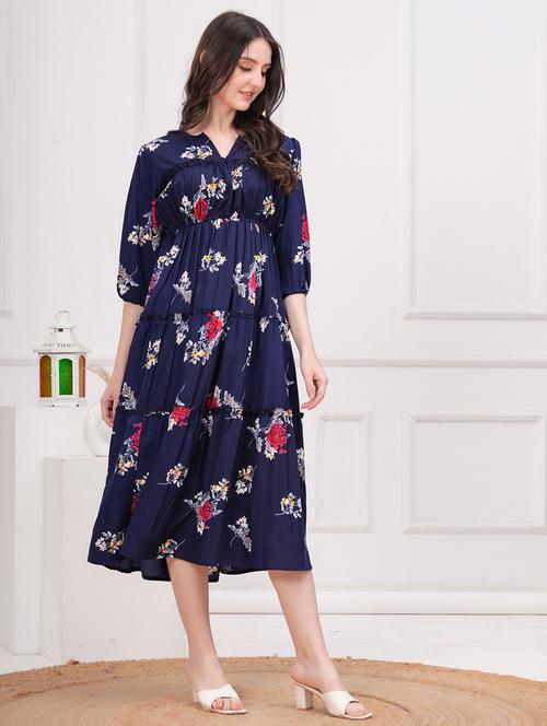 women floral print notch neck tiered dress - 21731100 - Very Small Image - 1