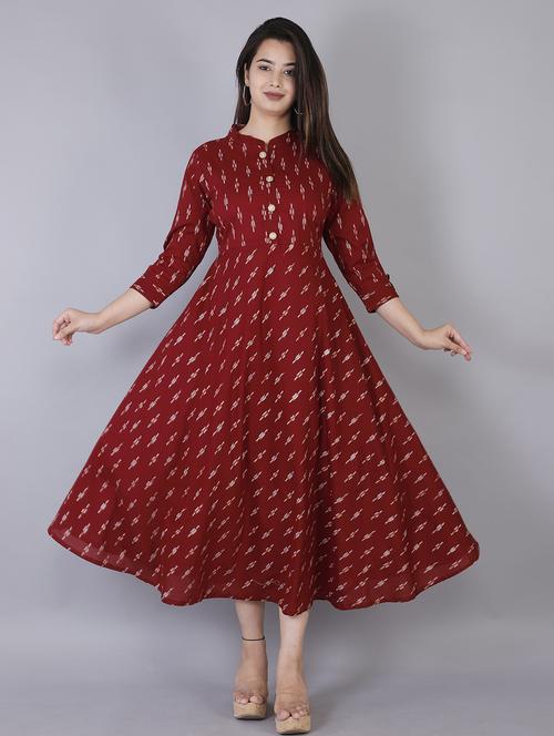 women self design mandarin neck fit & flare dress - 21731104 - Very Small Image - 1