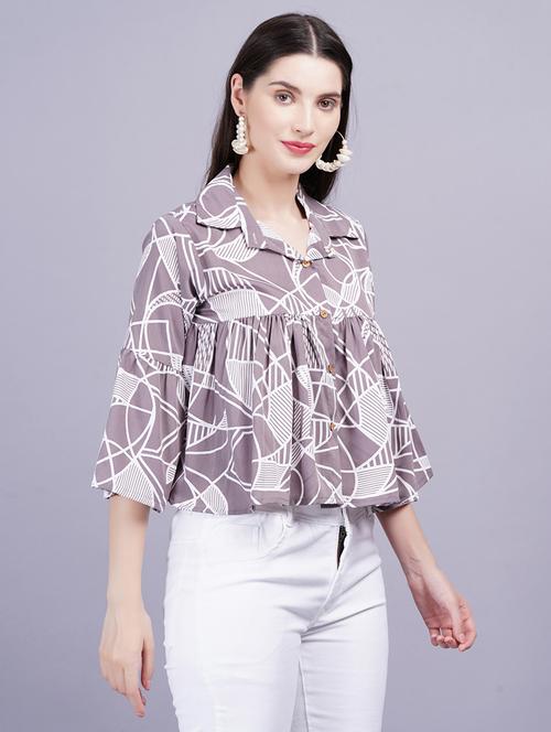 women printed bell sleeves flared top - 21731117 - Very Small Image - 1