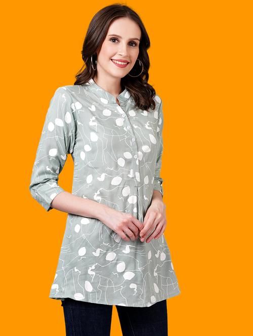 women mandarin neck printed a-line kurti  - 21731121 - Very Small Image - 1