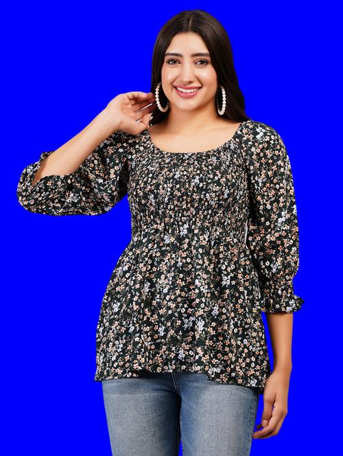 women floral print smocked detailed a-line top - 21731127 - Very Small Image - 1