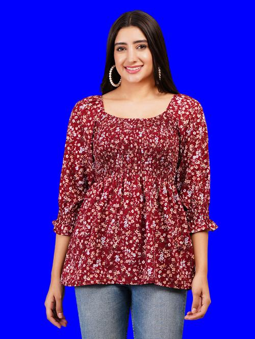 women floral print smocked detailed a-line top - 21731129 - Very Small Image - 1