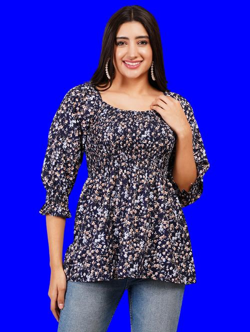 women floral print smocked detailed a-line top - 21731130 - Very Small Image - 1