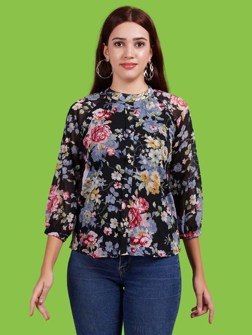 women floral print puff sleeves regular top - 21731136 - Very Small Image - 1