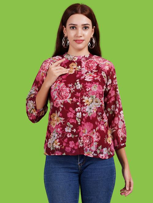women floral print puff sleeves regular top - 21731137 - Very Small Image - 1