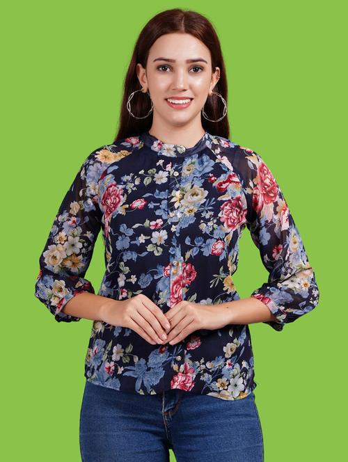 women floral print puff sleeves regular top - 21731139 - Very Small Image - 1