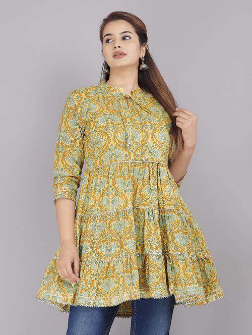 women tie up neck printed tiered kurti - 21731151 - Very Small Image - 1