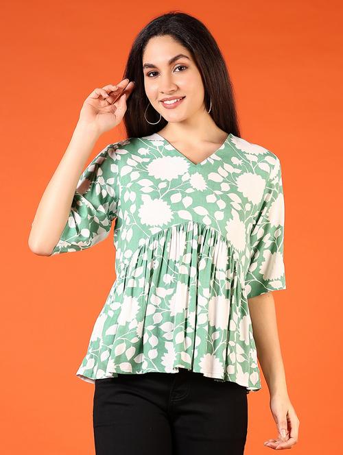 women v-neck printed peplum top - 21731200 - Very Small Image - 1